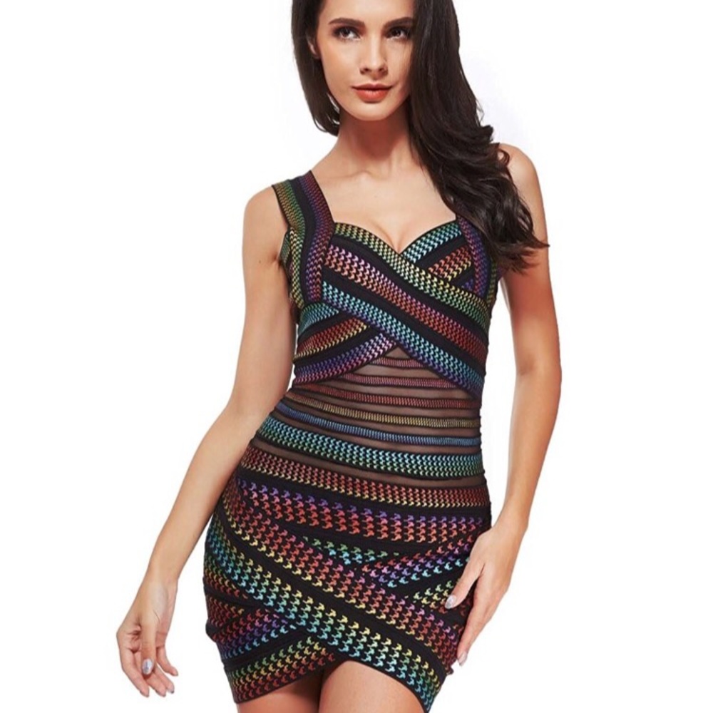 ๐ค๐๐ Rainbow Multicolor Gradient Bandage Dress - Picture 4 of 5